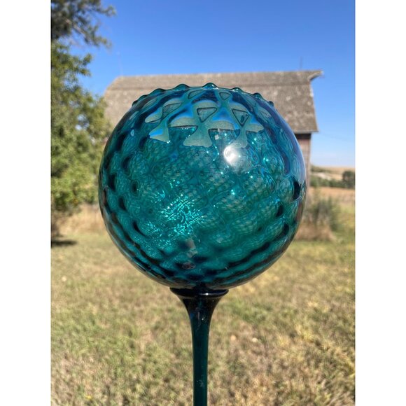 Vintage MCM Empoli Tall 14"  Turqoise Blue Glass Snifter Pedestal Vase Bowl - Picture 10 of 10